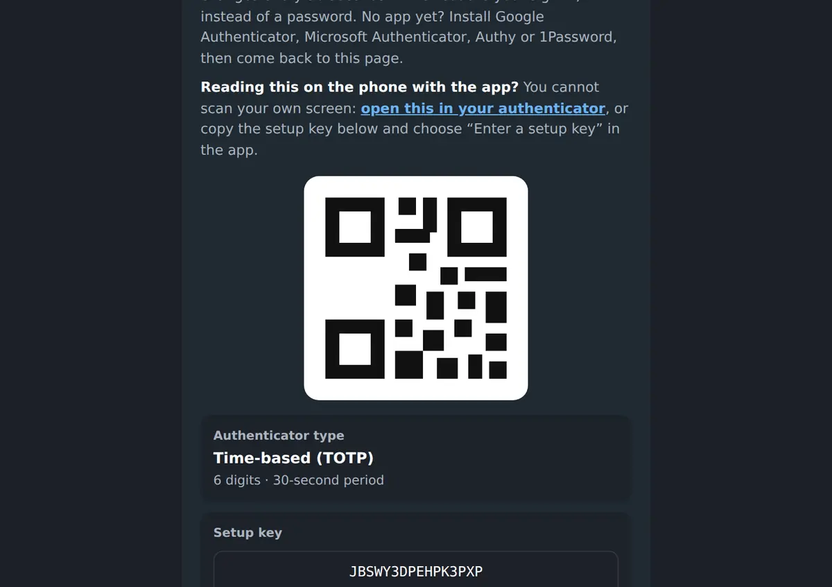 Pairing an authenticator app, the second half of signing in