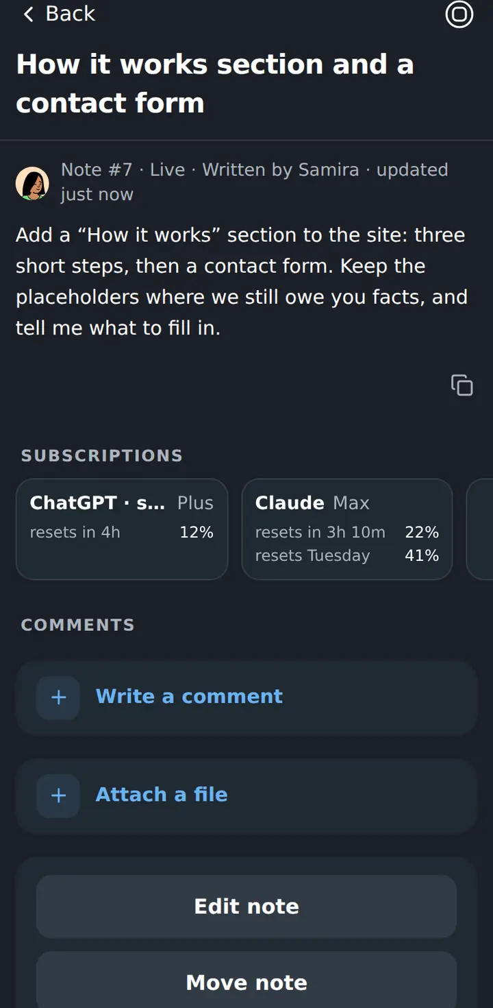 A finished note on a phone, showing the work is live