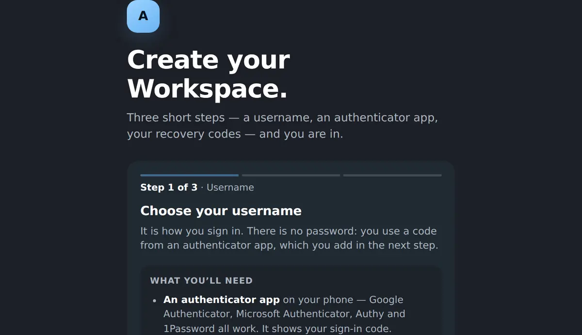 Choosing a username to create a Workspace account